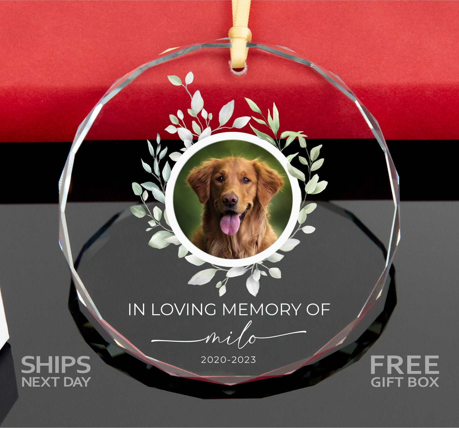 Personalized Dog Memorial Glass Ornament •  Pet Photo Memorial Ornament • Cat Memorial Ornament • In Loving Memory of • Dog Christmas Ornament 