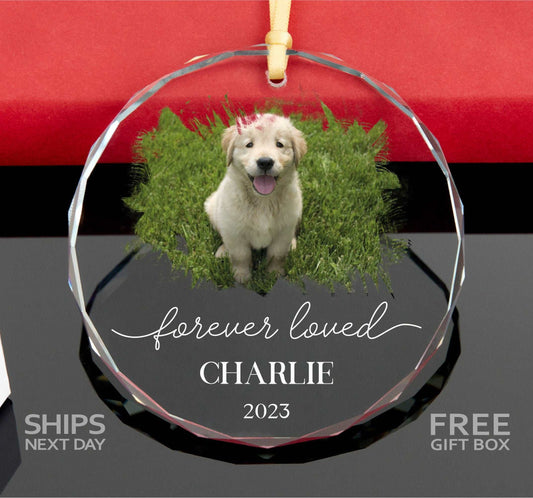 Personalized Dog Memorial Ornament • Forever Loved Dog Memorial Gift • Pet Memorial Ornament • Dog Photo Christmas Ornament 