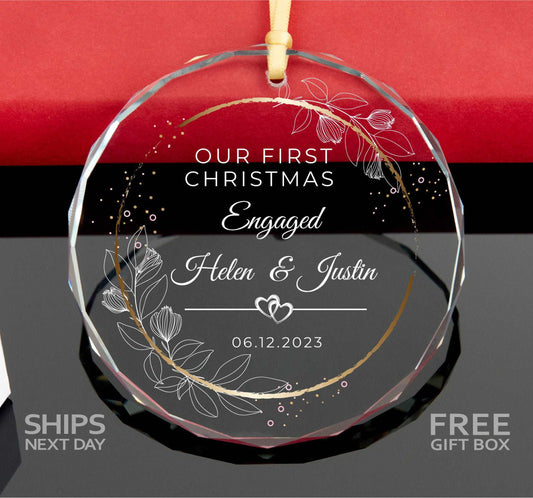 Personalized Engagement Ornament • Anniversary Gift • First Christmas as Engaged Ornament • Wedding Gift • 2023 Christmas Glass Ornament 