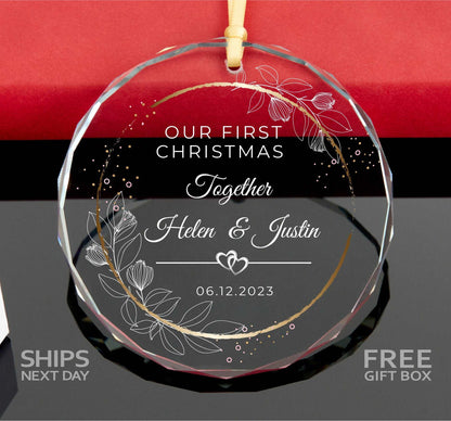 Personalized Engagement Ornament • Anniversary Gift • First Christmas as Engaged Ornament • Wedding Gift • 2023 Christmas Glass Ornament 