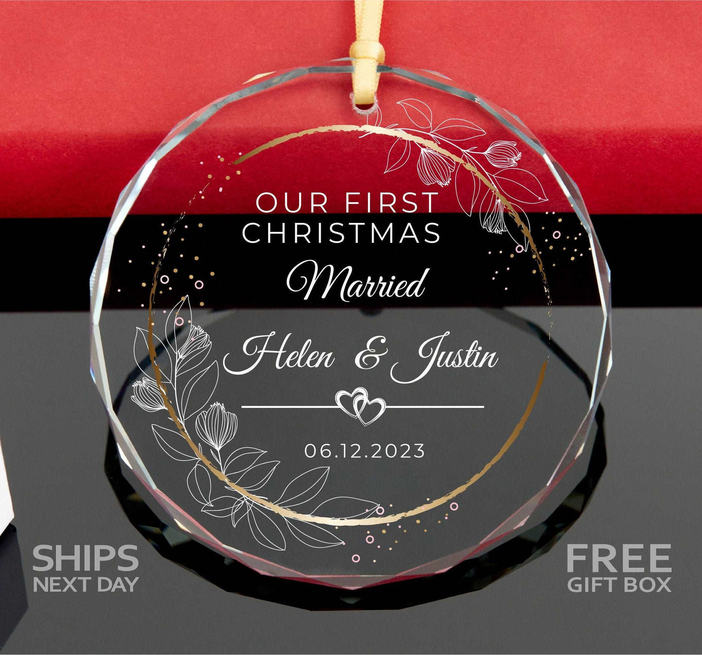 Personalized Engagement Ornament • Anniversary Gift • First Christmas as Engaged Ornament • Wedding Gift • 2023 Christmas Glass Ornament 