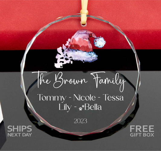 Personalized Family Christmas Ornament with Pet Name • 2023 Family Christmas Gift • Santa Hat Family Ornament 