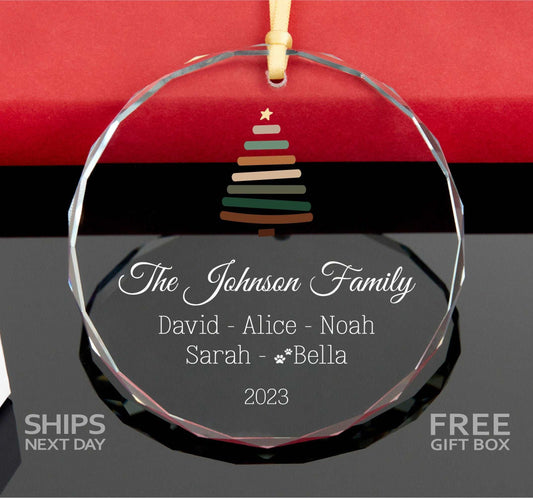 Personalized Family Christmas Ornament with Pet Names • 2023 Christmas Tree Ornament • Personalized Family Name Ornament Keepsake 