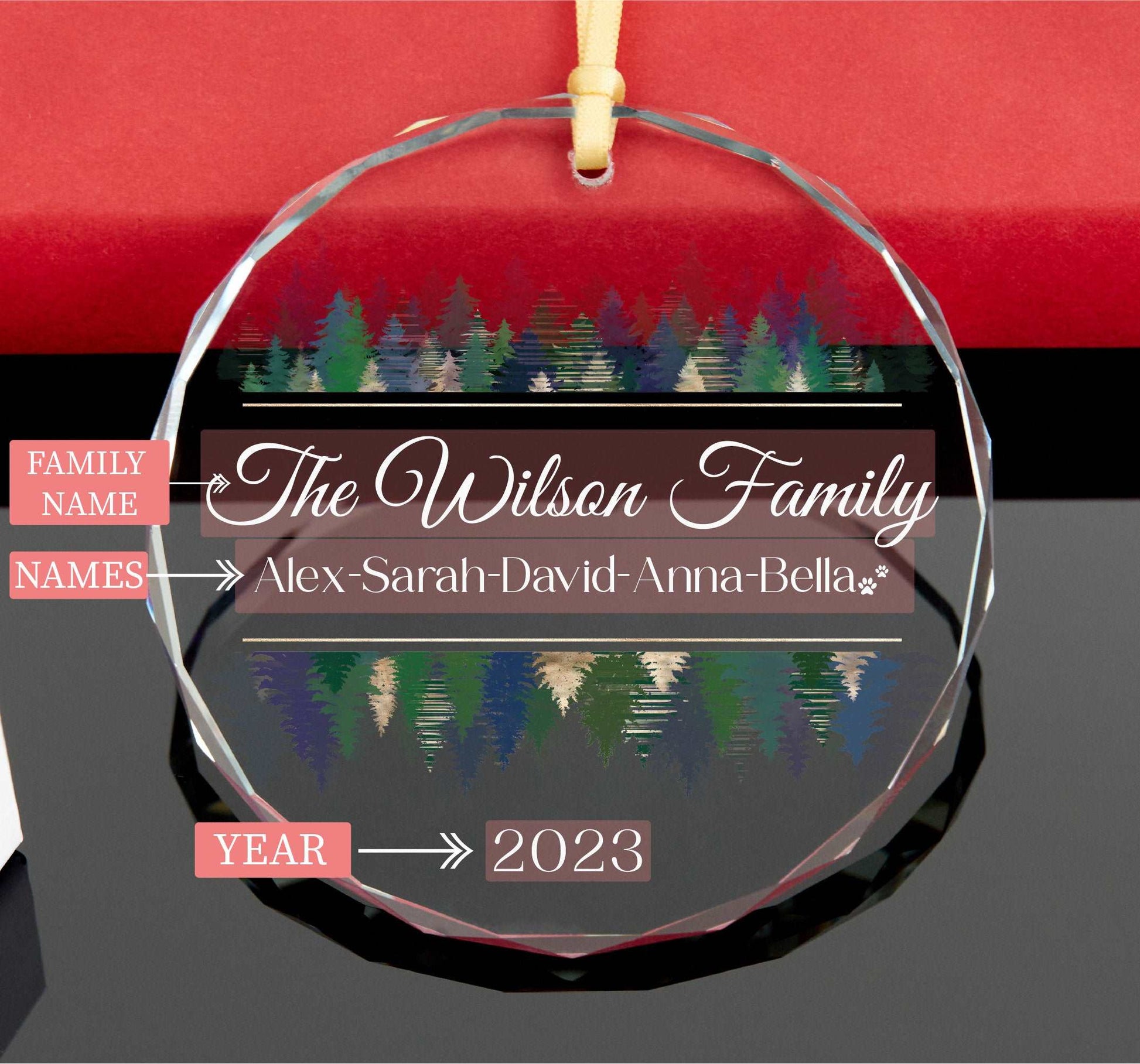 Personalized Family Christmas Ornament with Pet Names • 2023 Forest Family Ornament • Gift for Family • Christmas Tree Ornament 