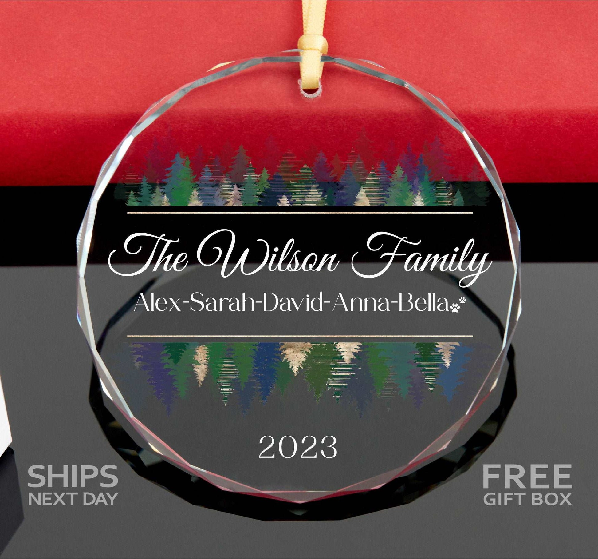 Personalized Family Christmas Ornament with Pet Names • 2023 Forest Family Ornament • Gift for Family • Christmas Tree Ornament 