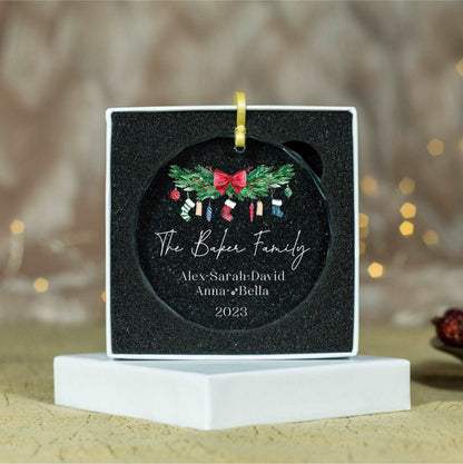 Personalized Family Christmas Ornament with Pet Names • Stocking Design Ornament • Family Members Names Ornament 