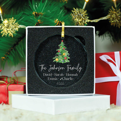 Personalized Family Christmas Ornament with Pets • Christmas Tree Ornament • Family Keepsake • Clear Glass Christmas Ornament 