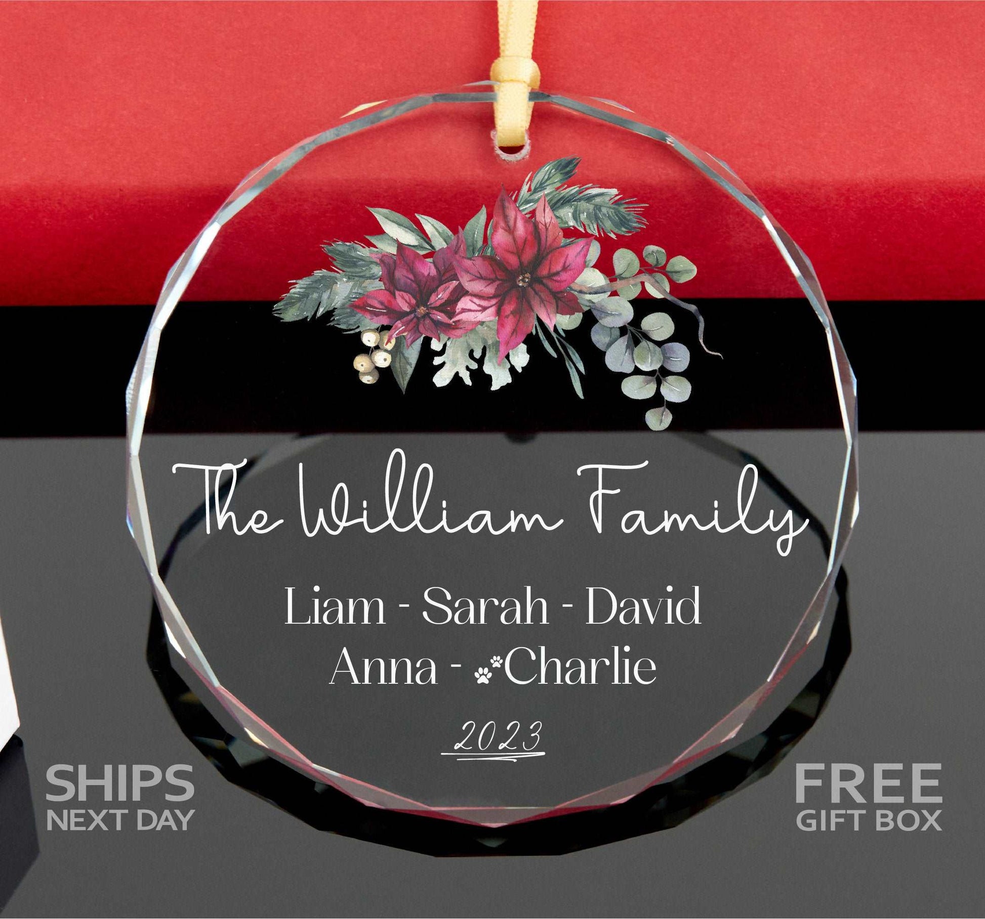 Personalized Family Ornament with Dog Names • 2023 Family Ornament • Custom Family Ornament with Pets 