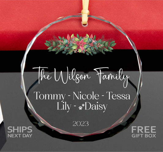 Personalized Family Ornament with Pets • Family Christmas Ornament 2023 • Christmas Tree Ornament 