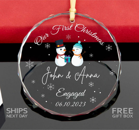 Personalized First Christmas Engaged Ornament • Engagement Ornament • Anniversary Gift • Clear Glass Christmas Ornament • Wedding Gift 