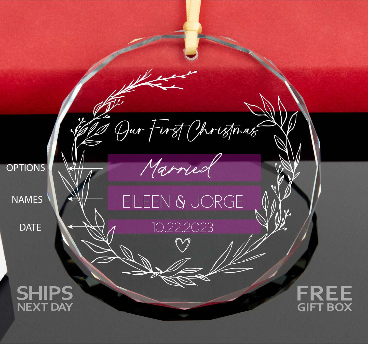 Personalized First Christmas Married Ornament • Christmas Ornament • Mr and Mrs GLASS Ornament 