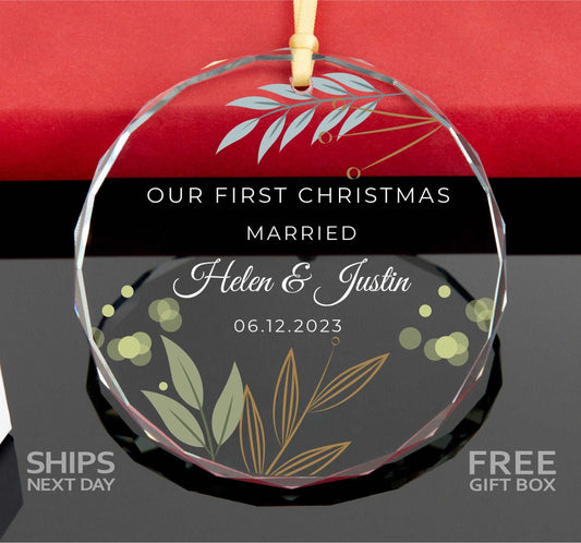 Personalized First Christmas Married Ornament • Engagement Gift •  Wedding Gift • Gift for Couples 