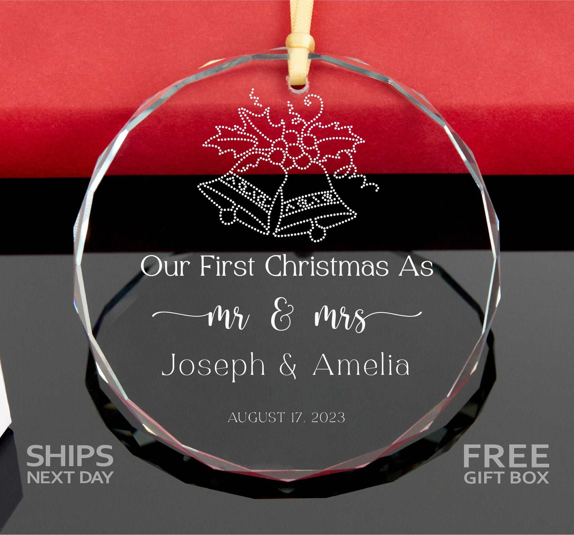 Personalized First Christmas Mr and Mrs GLASS Ornament • Newlywed Christmas Gift • Married Ornament 