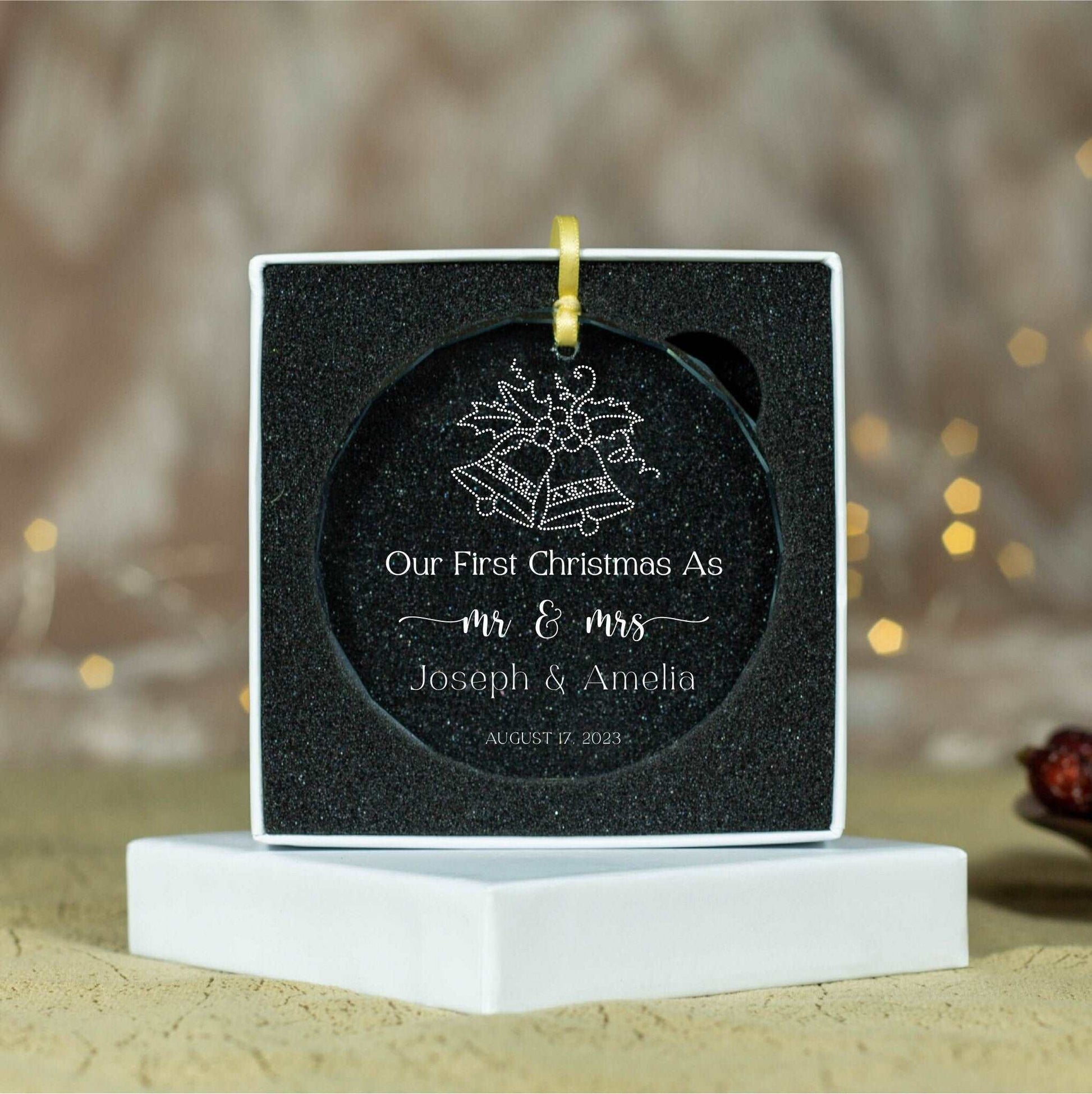 Personalized First Christmas Mr and Mrs GLASS Ornament • Newlywed Christmas Gift • Married Ornament 