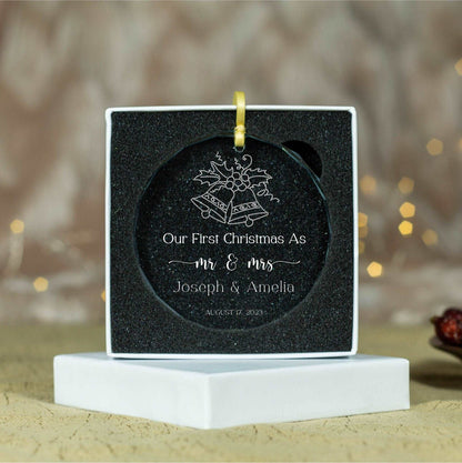 Personalized First Christmas Mr and Mrs GLASS Ornament • Newlywed Christmas Gift • Married Ornament 