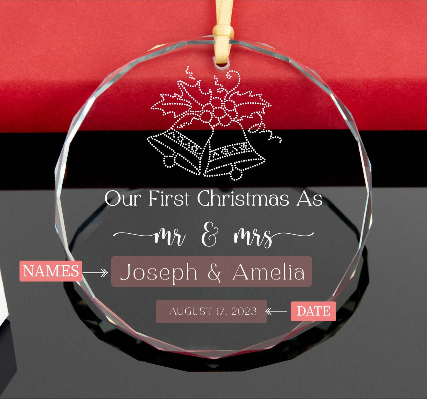 Personalized First Christmas Mr and Mrs GLASS Ornament • Newlywed Christmas Gift • Married Ornament 