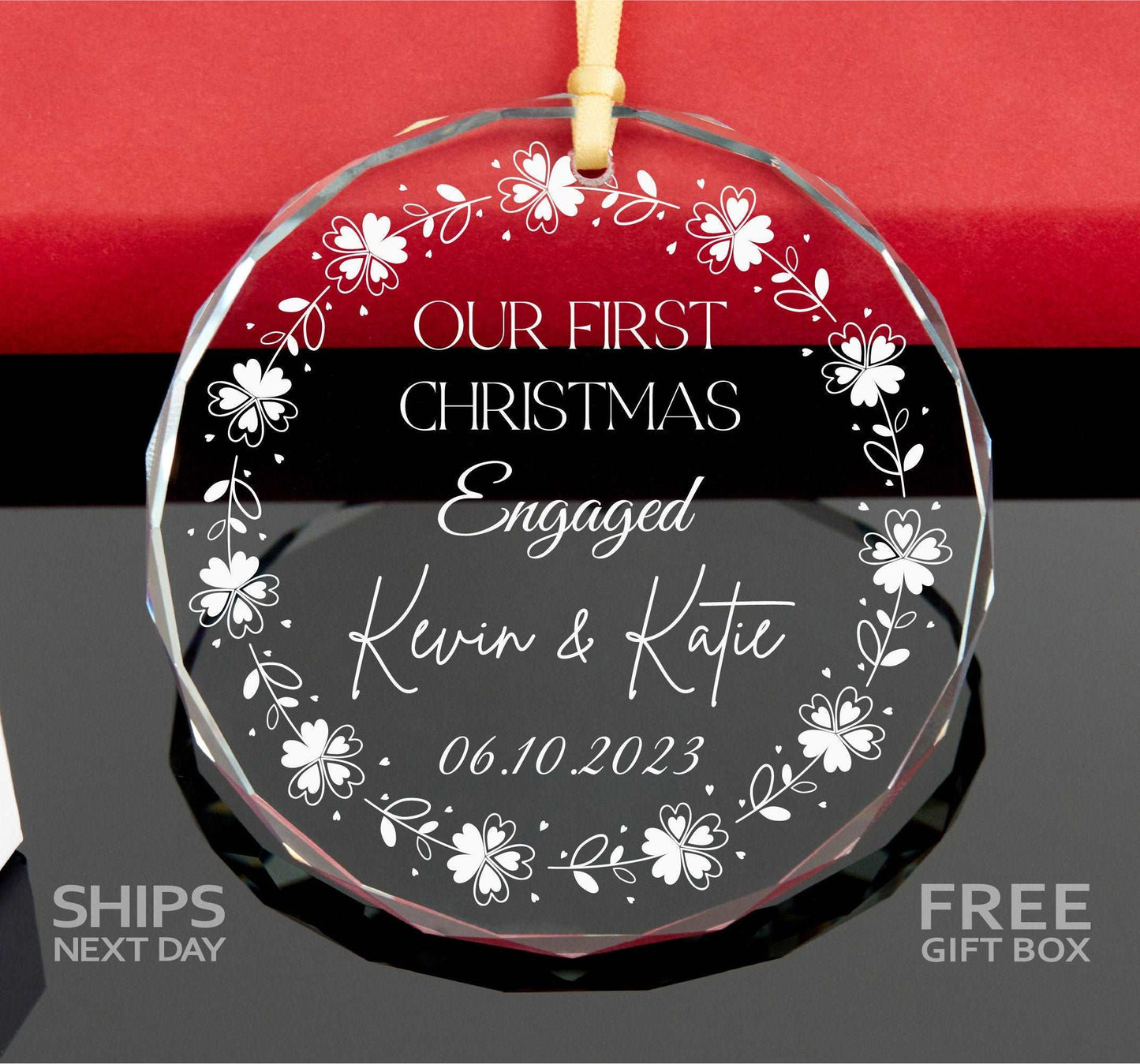 Personalized First Christmas as Engaged Ornament • Anniversary Gift • 2023 Engagement Ornament • Couple Ornament • Together Ornament 