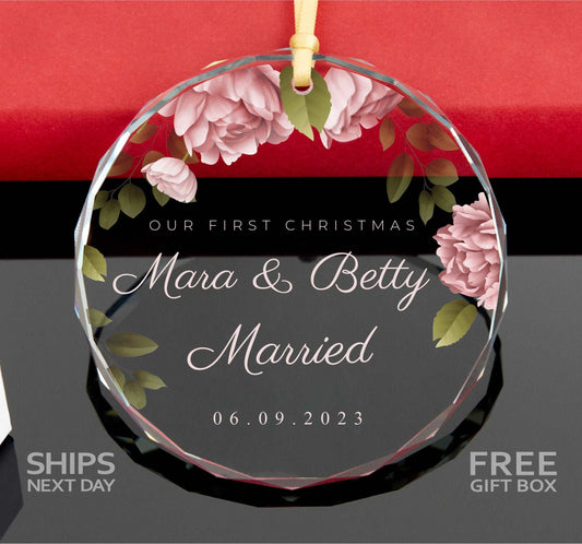 Personalized First Christmas as Married GLASS Ornament • First Christmas Ornament • Couples Gift • Engagement Keepsake • Newlywed Gift 