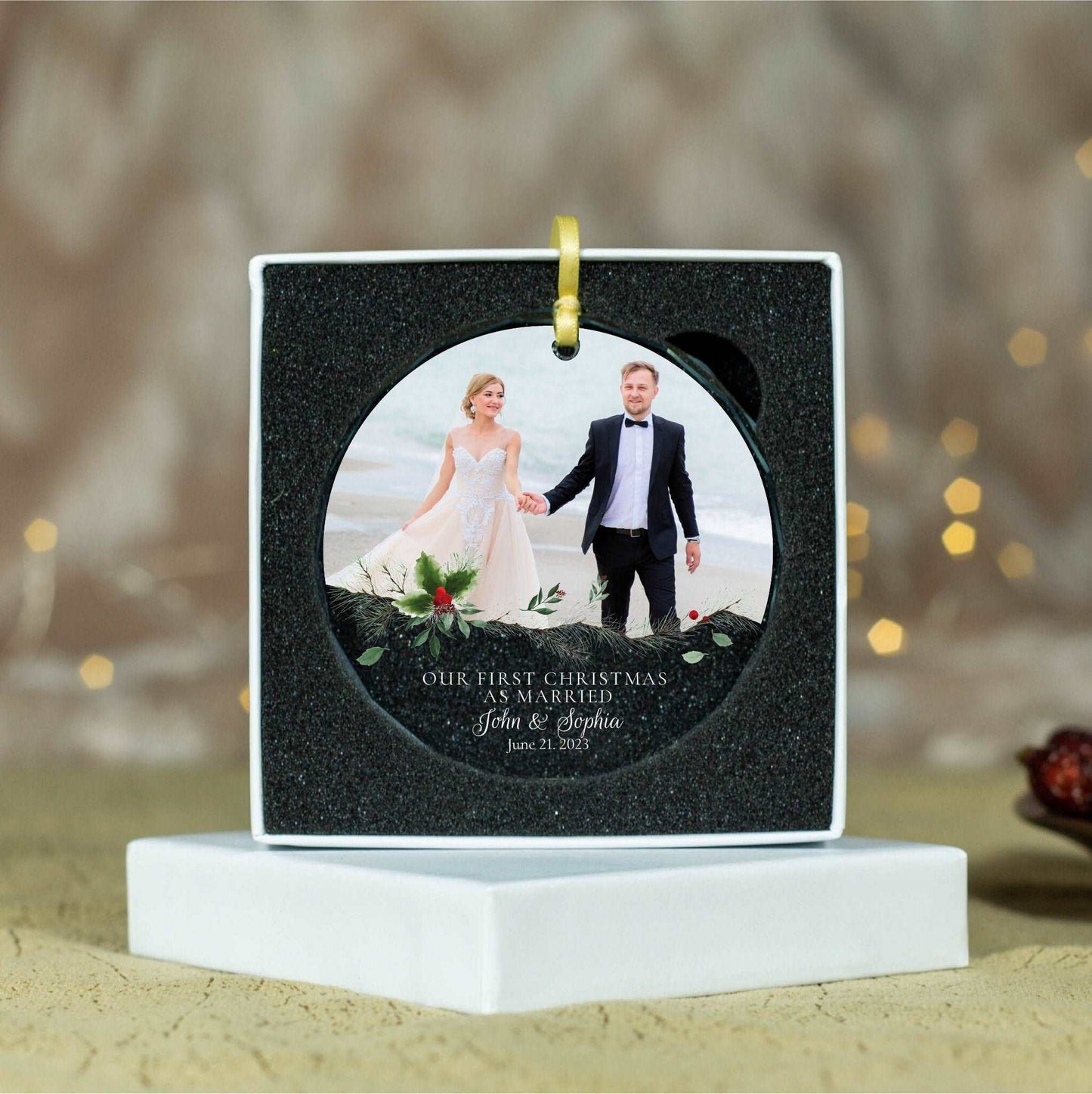 Personalized First Christmas as Married Ornament • Groom and Bride Photo Ornament • Custom Wedding Keepsake 