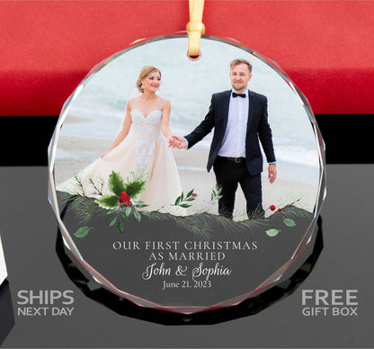 Personalized First Christmas as Married Ornament • Groom and Bride Photo Ornament • Custom Wedding Keepsake 