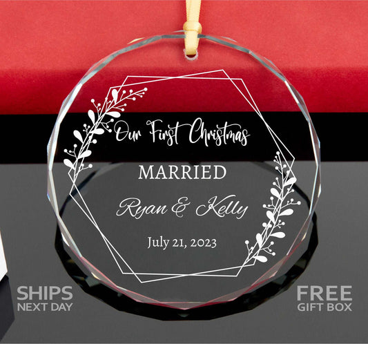 Personalized First Christmas as Married Ornament • Mr and Mrs GLASS Ornament • Newlywed Gift • Christmas Ornament 