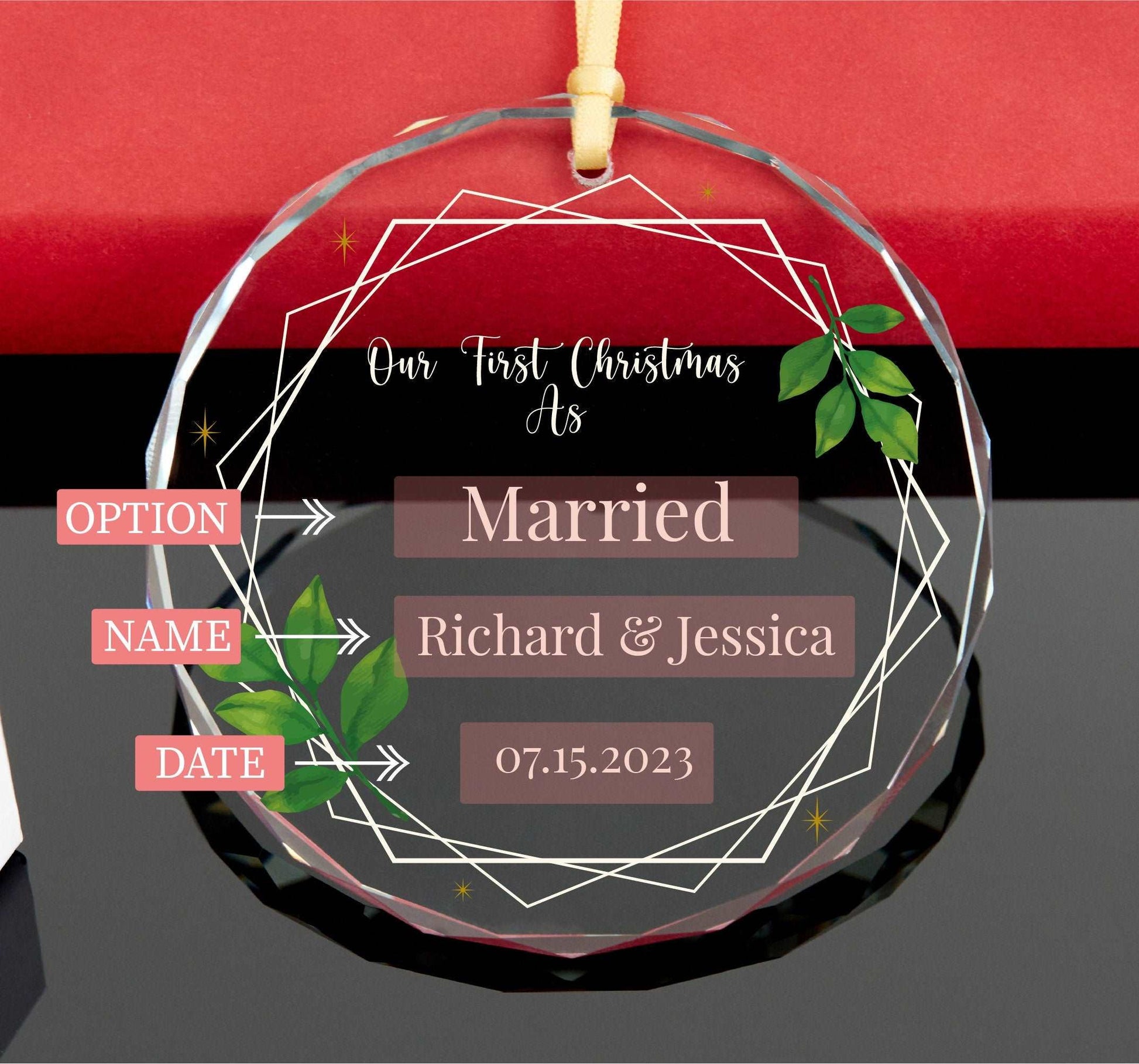 Personalized First Christmas as Married Ornament • Newlywed Gift • Wedding Christmas Gift • Clear Glass Ornament 