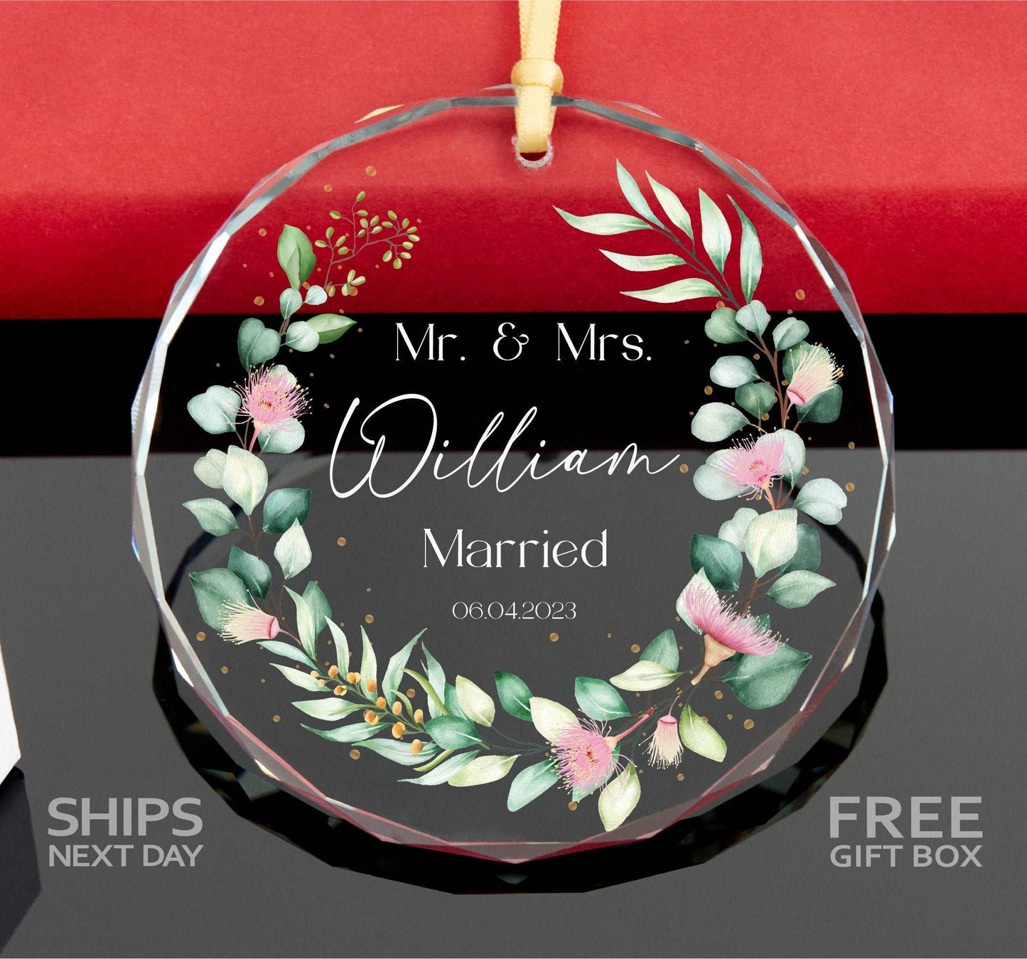 Personalized First Christmas as  Mr. Mrs. Ornament, Wedding Gift , Anniversary Gift , Our First Christmas Married Ornament, Engagement Gift 