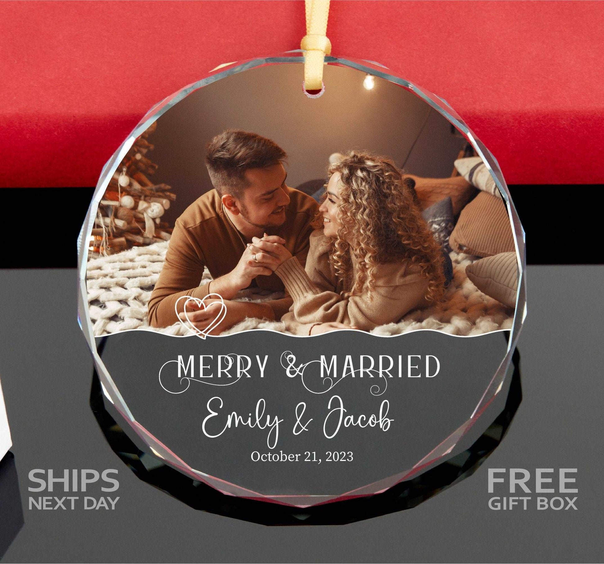 Personalized Merry and Married Ornament• First Christmas as Married Ornament • Engagement Christmas Gift 