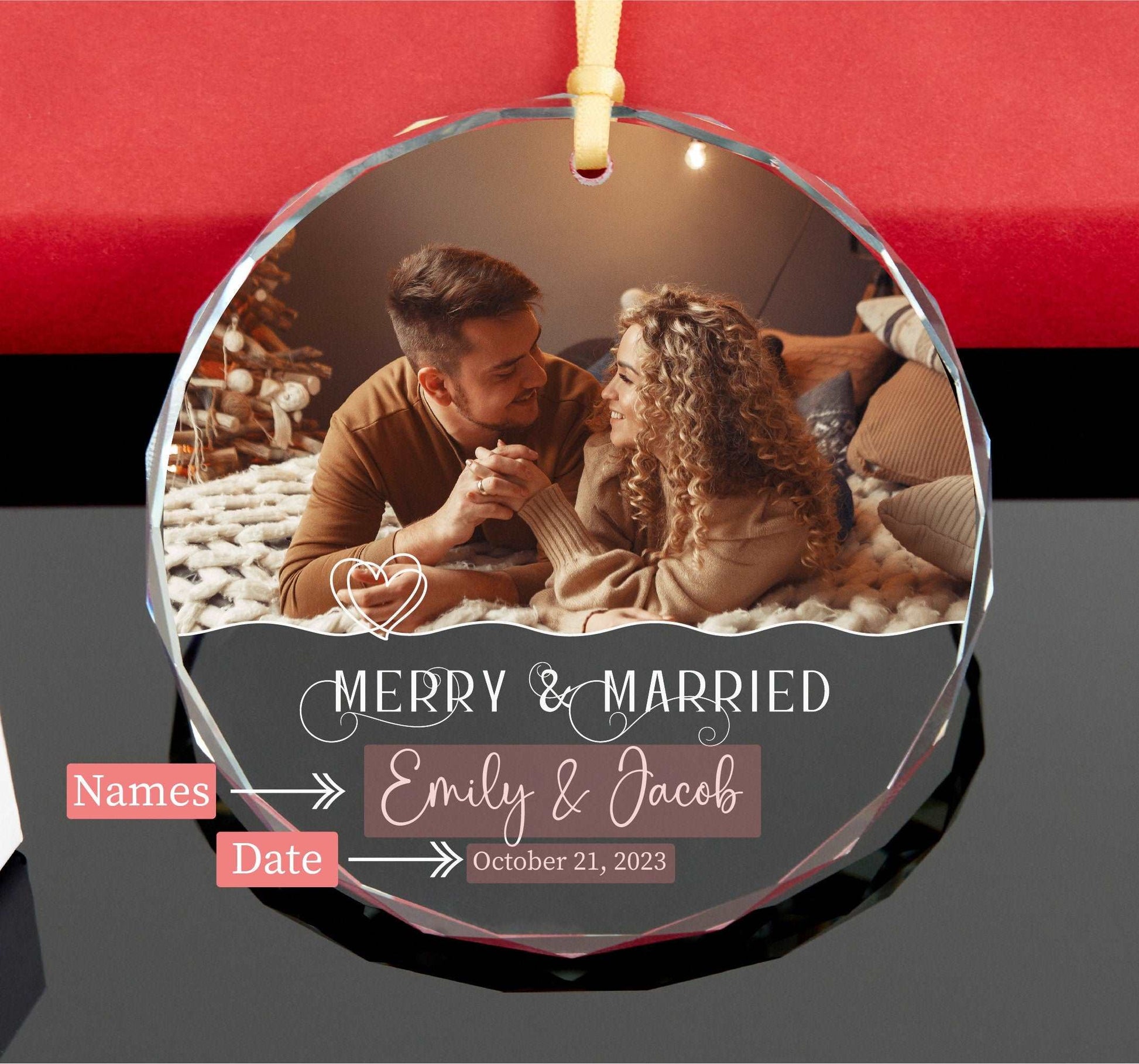 Personalized Merry and Married Ornament• First Christmas as Married Ornament • Engagement Christmas Gift 