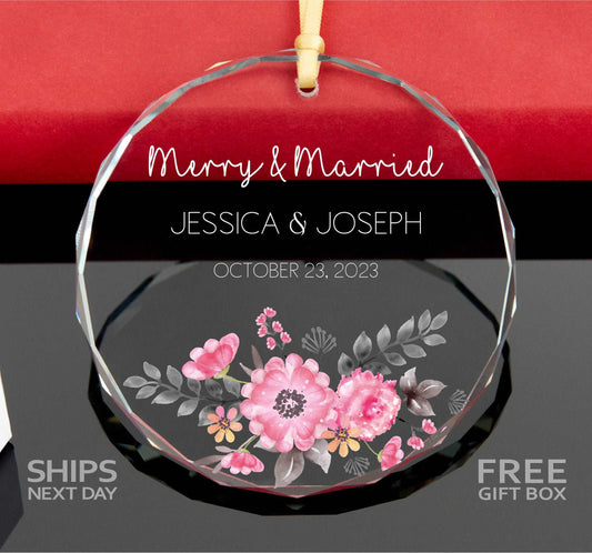 Personalized Merry and Married Ornament • First Christmas as Married Ornament • Newlywed Christmas Gift • Christmas Ornament 