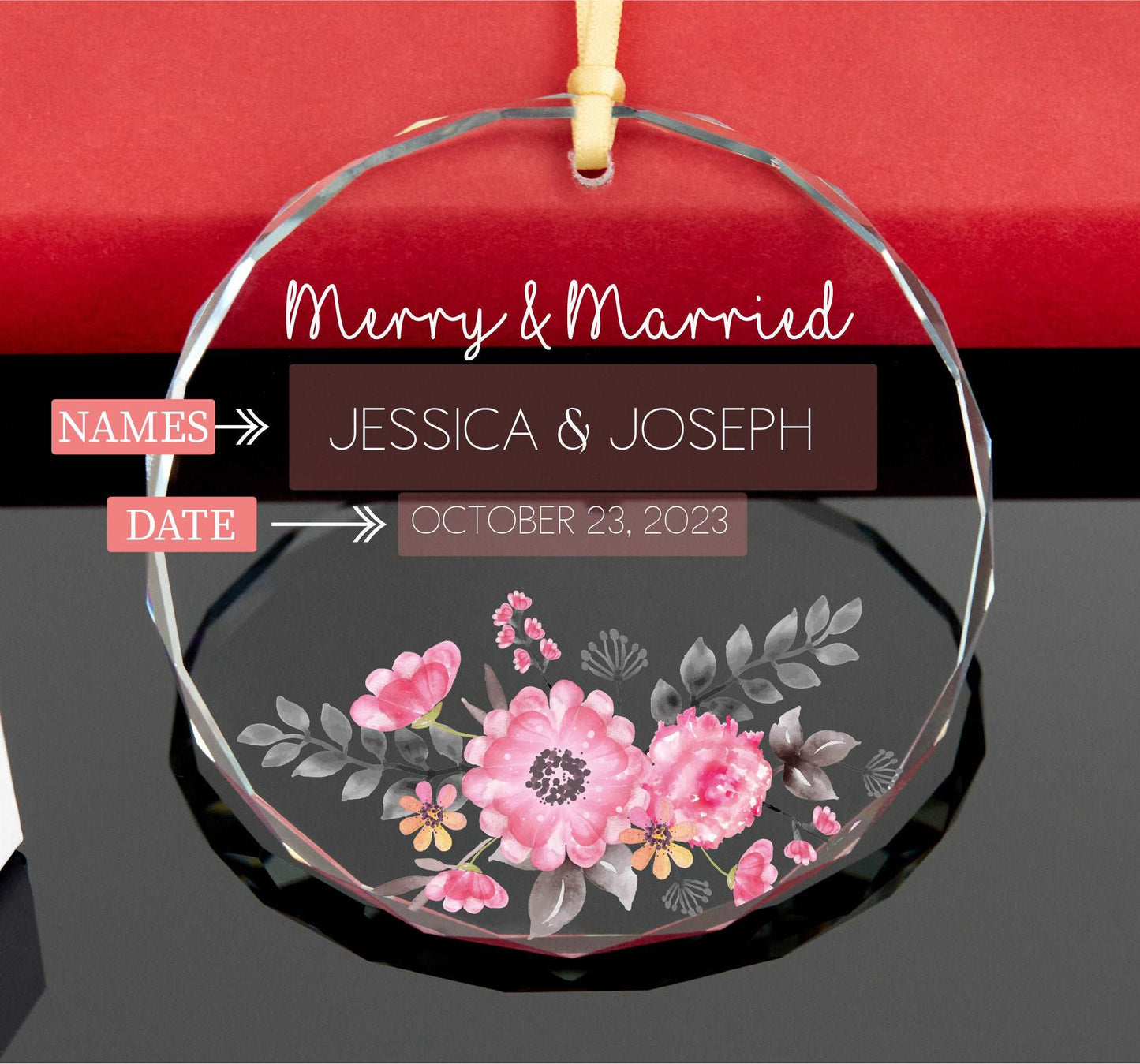 Personalized Merry and Married Ornament • First Christmas as Married Ornament • Newlywed Christmas Gift • Christmas Ornament 