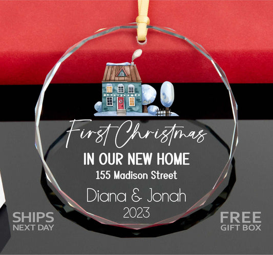 Personalized New Home GLASS Ornament • 2023 New Home Christmas Ornament • Address Ornament • Housewarming Gift • Realtor Gift 