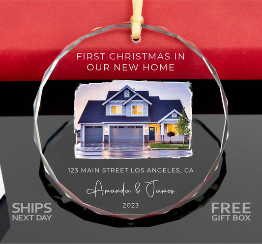 Personalized New Home Ornament 2023 • First Christmas Our New Home Ornament • New House Photo Ornament • Address Gift 