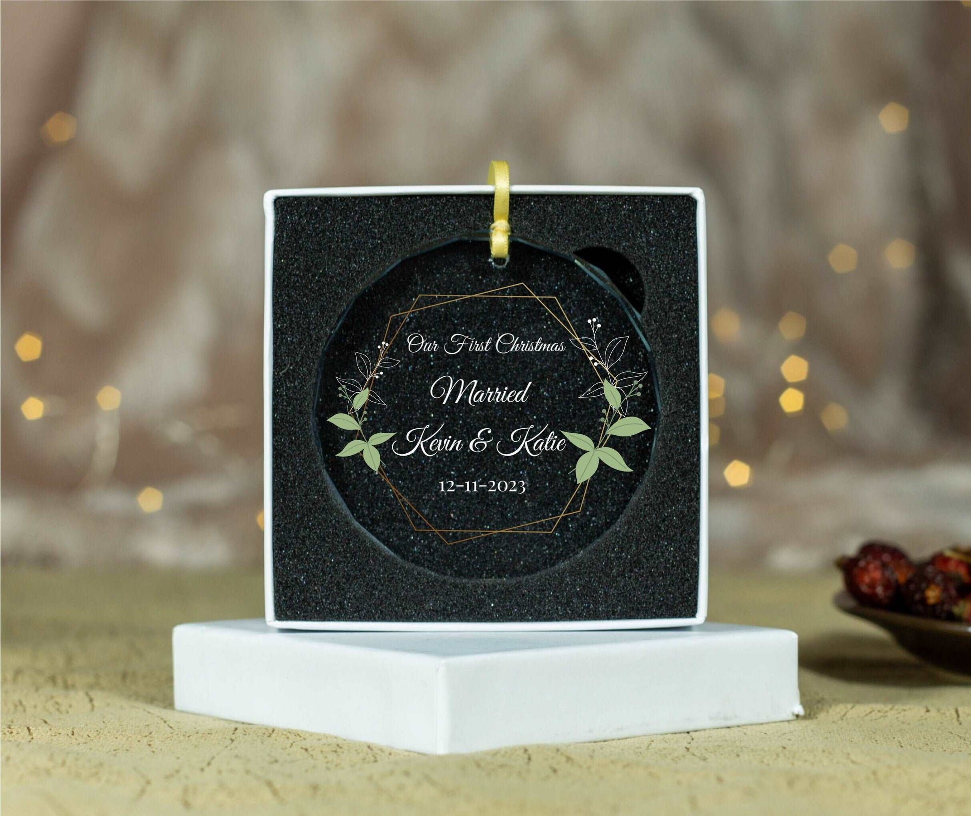 Personalized Our First Christmas as Married Ornament • Newlywed Christmas Gift • Engagement Ornament 