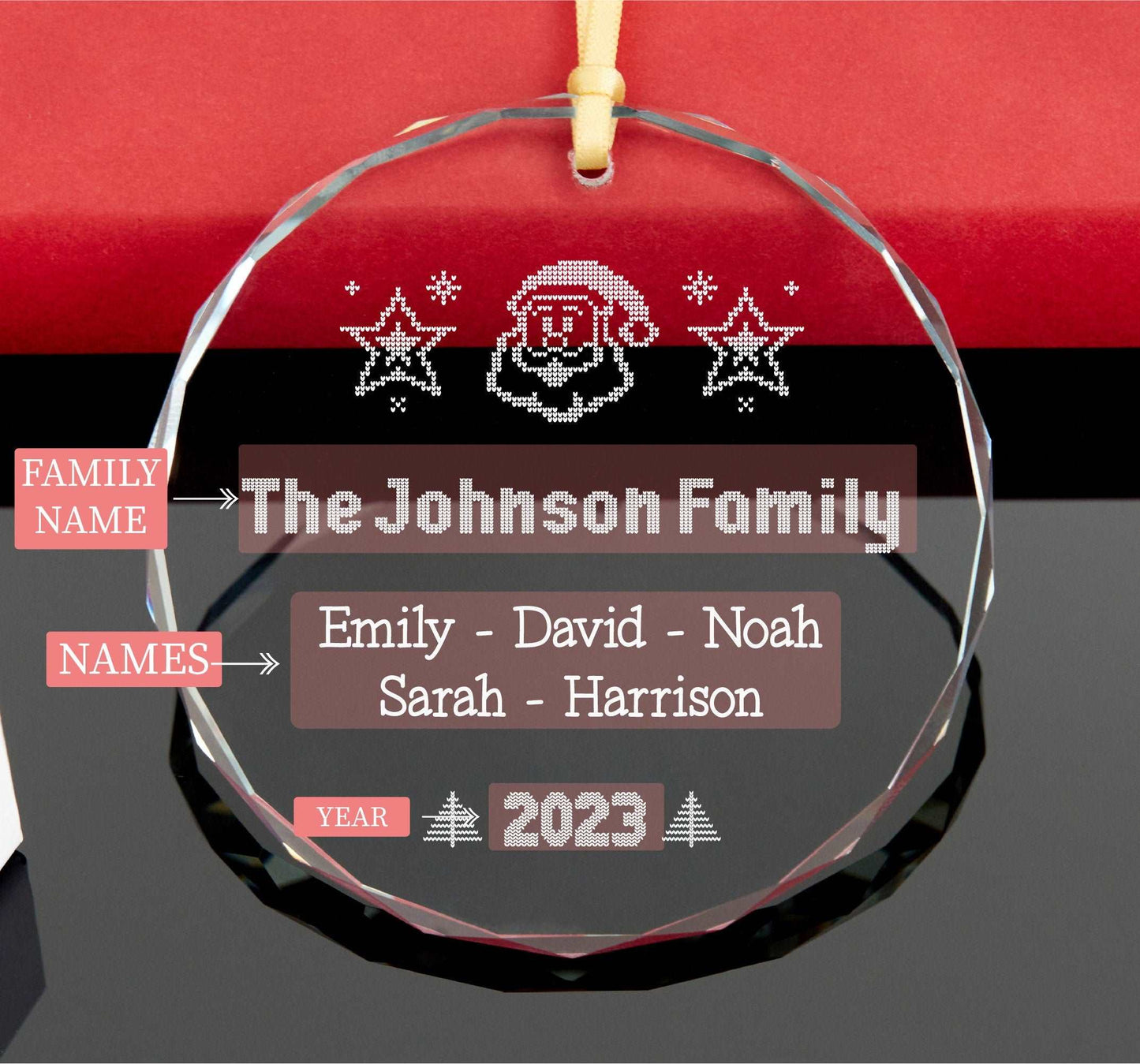 Personalized Santa Family Ornament with Dog Names • Ugly Christmas Ornament • 2023 Christmas Tree Ornament 