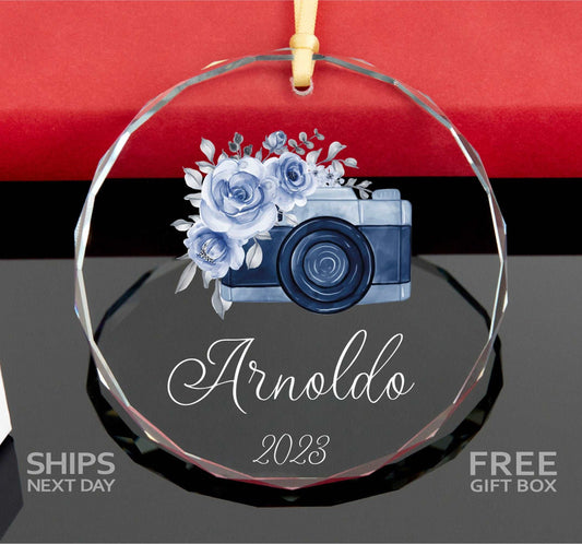 Photographer Gift • Assistant Photographer Gift • Camera GLASS Ornament • Watercolor Camera Ornament • Christmas Photographer Gift 