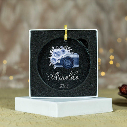 Photographer Gift • Assistant Photographer Gift • Camera GLASS Ornament • Watercolor Camera Ornament • Christmas Photographer Gift 