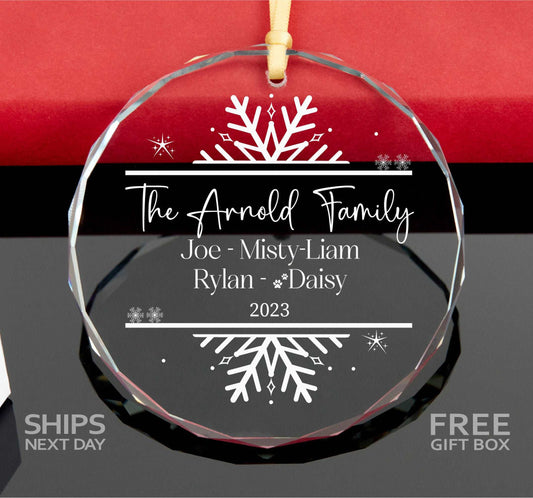 Snowflake Family Christmas Ornament with Pet Name • 2023 Family Members Name Ornament • Personalized Christmas Keepsake 