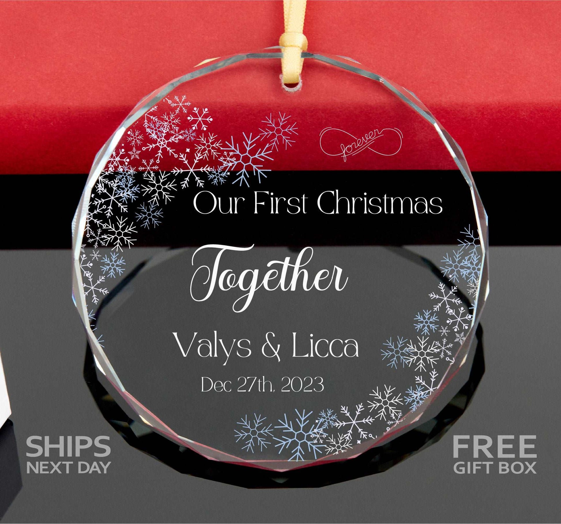 Snowflakes Christmas Married GLASS Ornament • Newlywed Christmas Gift • Couples Ornament • Christmas Tree Ornament 
