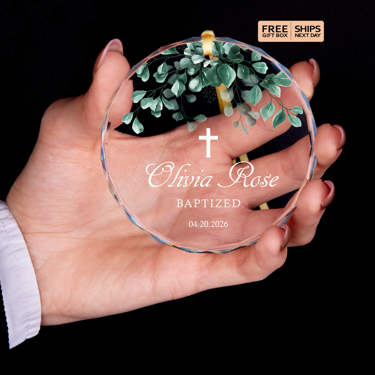 Eucalyptus Cross Baptism Ornament