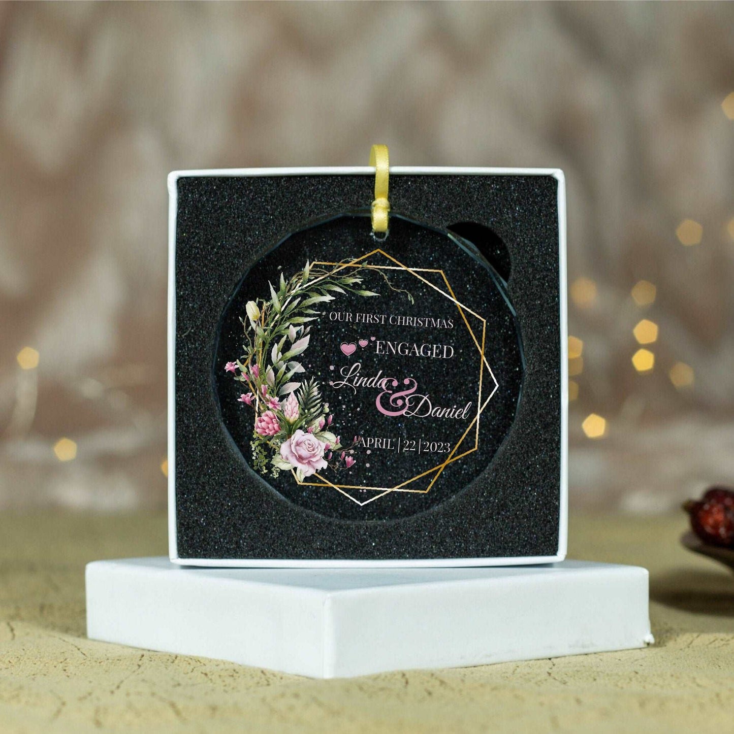 a black box with a floral design on it