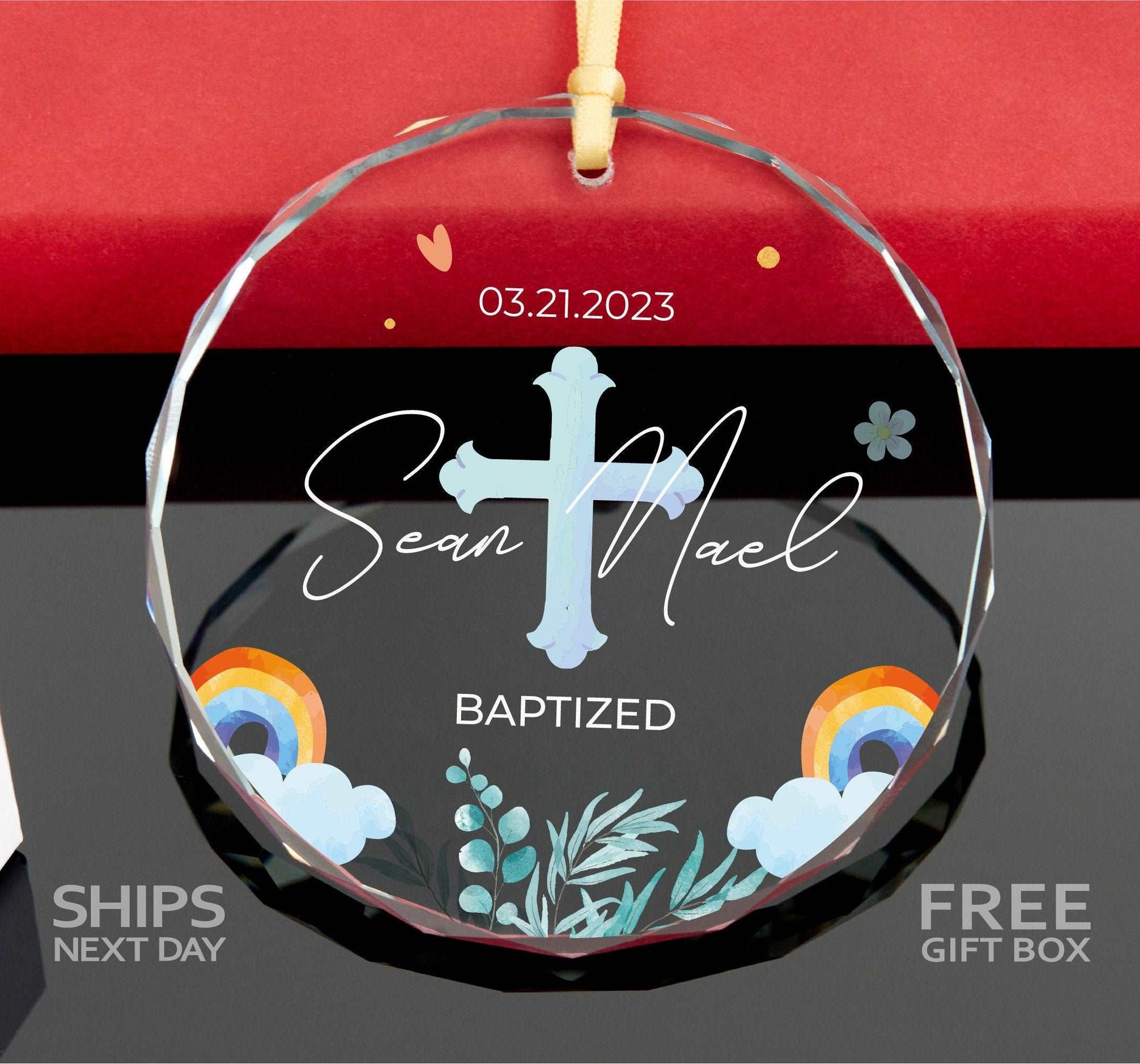 Baby Boy Baptism Ornament 2023 • God Bless You Ornament