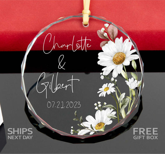 Personalized Daisy Engagement Ornament • Wedding Ornament • Custom Engagement Gift • Anniversary Gift