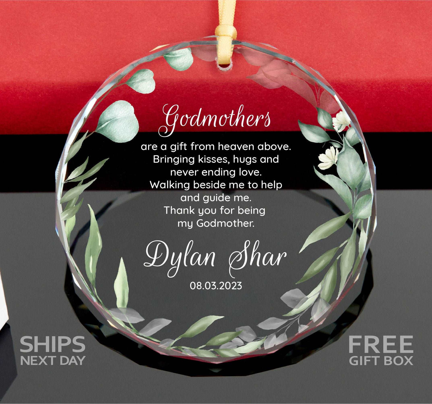 a glass ornament with a poem on it