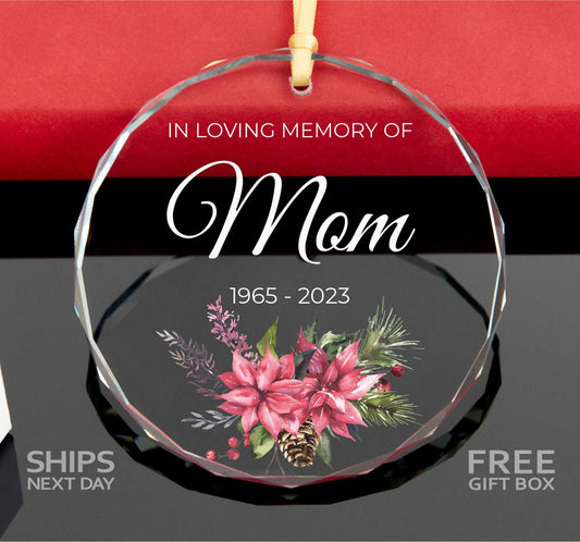 a glass ornament with a picture of flowers on it