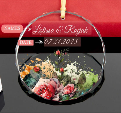 a glass plate with a bouquet of flowers on it