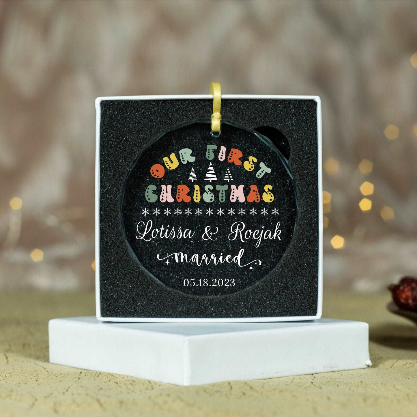 Personalized Groovy Married Ornament •  Wedding Gift