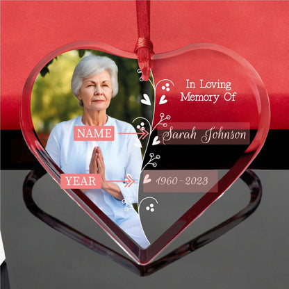 Personalized Memorial Heart Glass Ornament • Memorial Christmas Photo Ornament