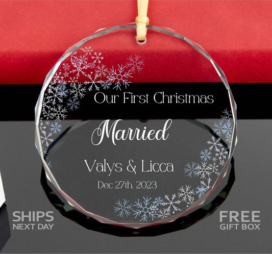 Customized First Christmas Married Ornament • Newlywed Christmas Gift