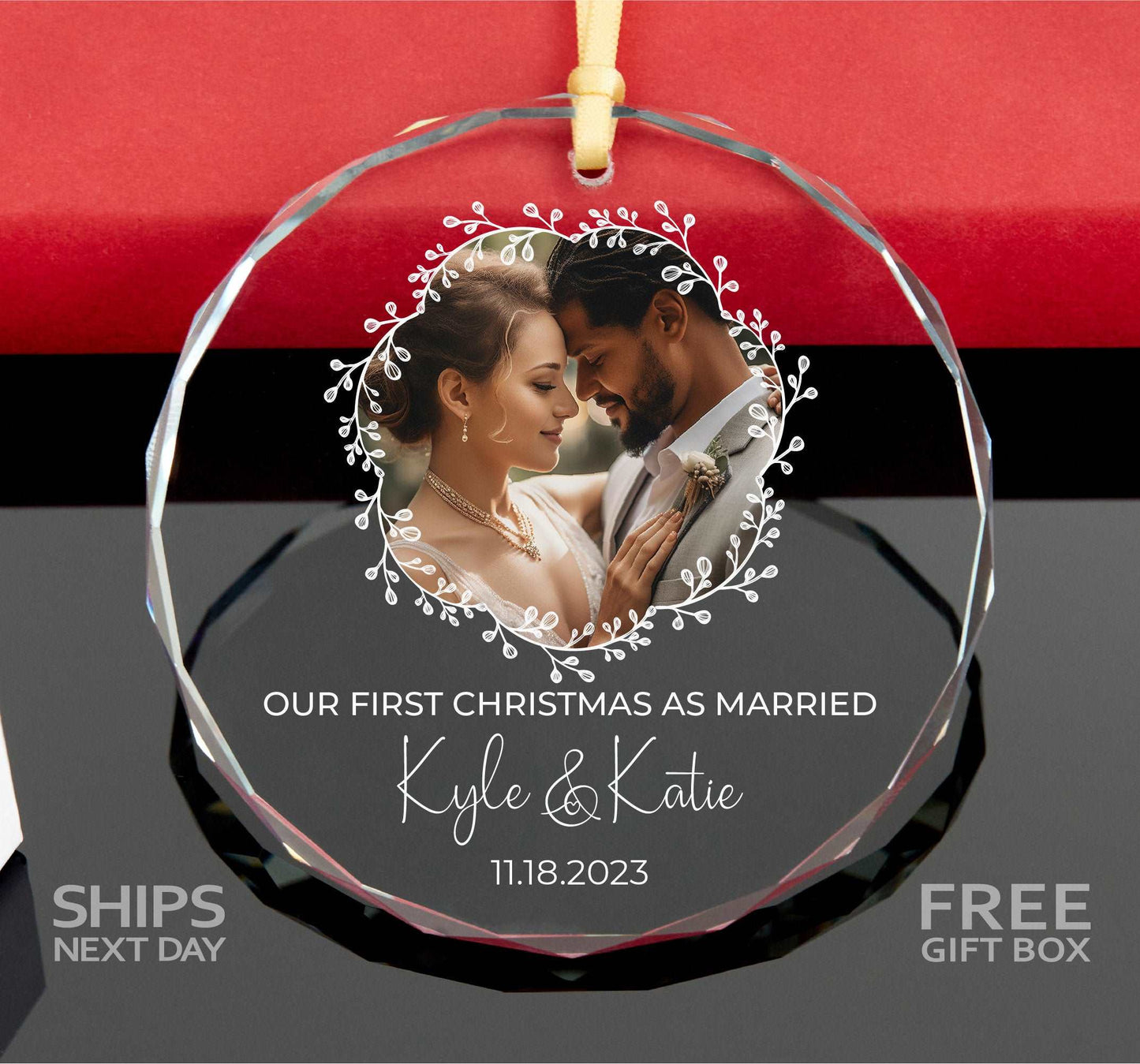 Personalized First Christmas Photo Ornament • Mr and Mrs Ornament • Engagement Gift for Couples